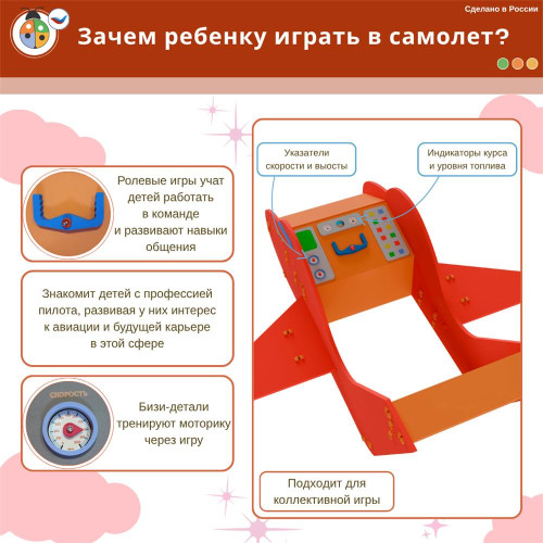 Игровая интерактивная мебель "Самолет" сборная из мягкого полимера