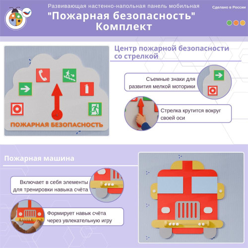 Развивающая настенно-напольная панель мобильная "Пожарная безопасность", комплект