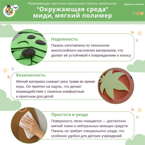 Развивающая настенно-напольная панель мобильная "Окружающая среда" миди, мягкий полимер