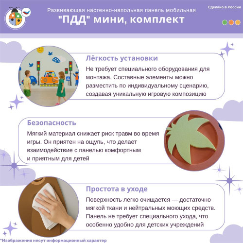 Развивающая настенно-напольная панель мобильная "ПДД" мини, комплект
