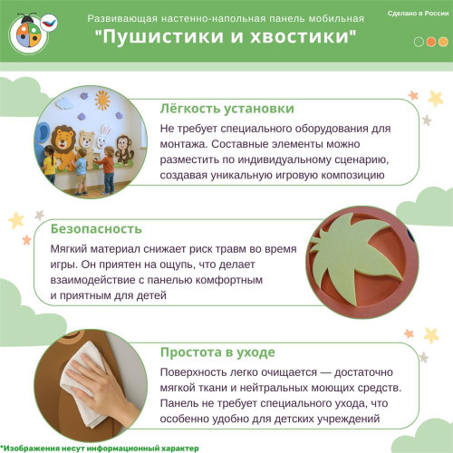 Развивающая настенно-напольная панель мобильная “Пушистики и хвостики”